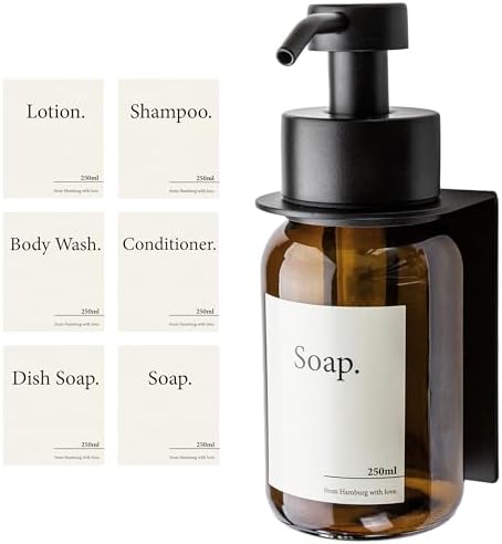 Designfabrik Hamburg | Glas Seifenspender für Bad und Küche | Edelstahl-Pumpspender, modern und elegant | 250ml, Schwarz