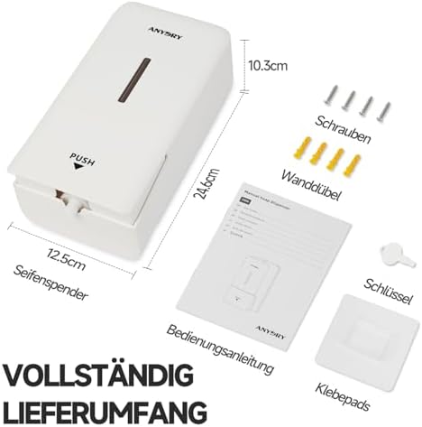 anydry Wandmontierter Manueller Druck-Seifenspender 800 ml, Sichtfenster, einfacher Wechsel, ideal für Haushalt & Gewerb