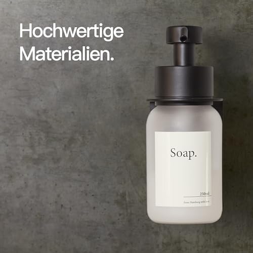 Designfabrik Hamburg | Glas Seifenspender für Bad und Küche | Edelstahl-Pumpspender, modern und elegant | 250ml, Schwarz