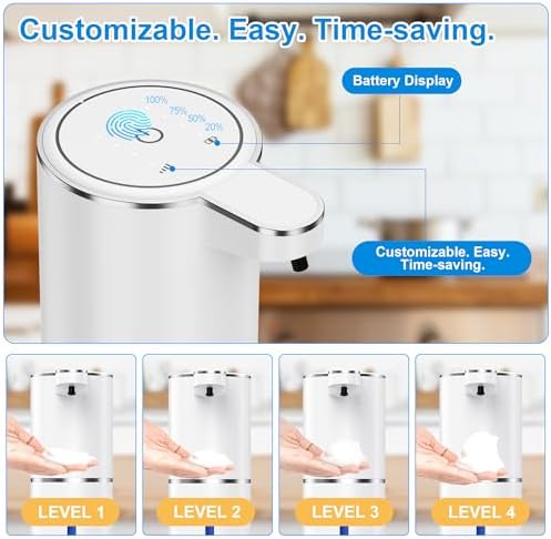 Automatischer Seifenspender von mit Infrarotsensor, 380ml, USB wiederaufladbar, IPX5 wasserdicht für Bad, Küche und Toi