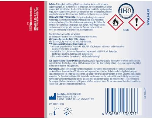 SOS Desinfektionstücher INTENSE – Biologisch abbaubar für Hände & Flächen | 99,99% Schutz gegen Bakterien & Viren | Idea