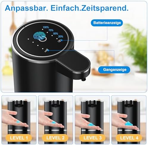 Automatischer Seifenspender von mit Infrarotsensor, 380ml, USB wiederaufladbar, IPX5 wasserdicht für Bad, Küche und Toi