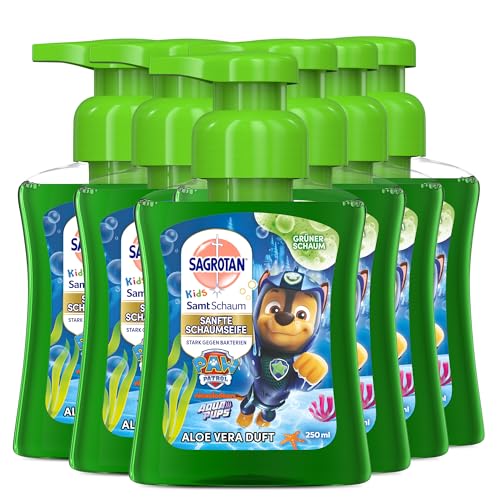 Sagrotan Kids Samt-Schaumseife mit Aloe Vera – Paw Patrol Edition für farbenfrohen Spaß im Bad – 6 x 250 ml
