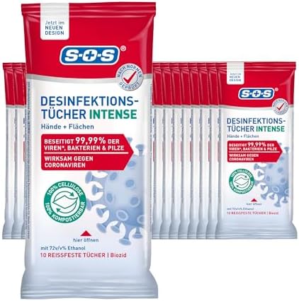 SOS Desinfektionstücher INTENSE – Biologisch abbaubar für Hände & Flächen | 99,99% Schutz gegen Bakterien & Viren | Idea