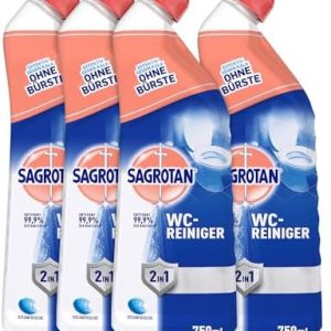 Sagrotan WC-Reiniger Ozeanfrische – 2in1 Reinigungskraft mit Antischmutzfilm für hygienische Frische im Bad – 4 x 750 ml