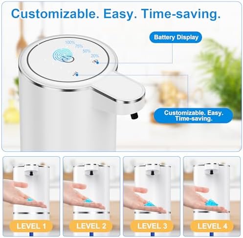 Automatischer Seifenspender von mit Infrarotsensor, 380ml, USB wiederaufladbar, IPX5 wasserdicht für Bad, Küche und Toi