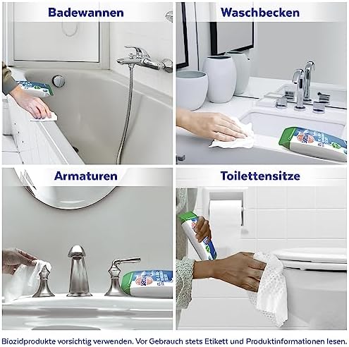 Sagrotan WC-Reinigungstücher – Hygienische Sauberkeit und Glanz für Ihr Bad – 6 x 60 Desinfektionstücher im praktischen