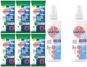Sagrotan Desinfektionsprodukte - 6 x 60 WC-Reinigungstücher & 2 x 250ml Hygiene Pumpspray für effektive Keimfreiheit im