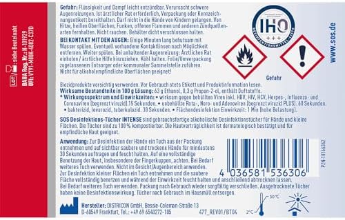 SOS Desinfektionstücher INTENSE – Biologisch abbaubar für Hände & Flächen | 99,99% Schutz gegen Bakterien & Viren | Idea
