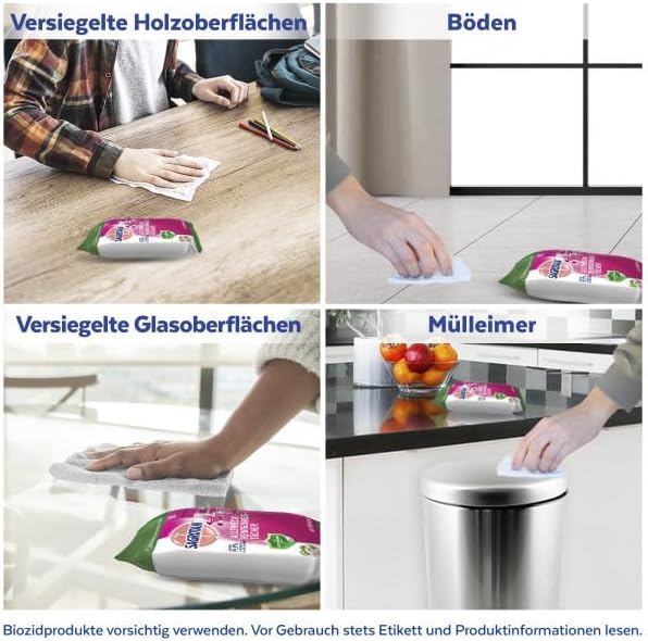 Sagrotan Allzweck-Reinigungstücher mit Blütenfrische & grünem Apfel – Effiziente Reinigung für Ihr Zuhause, 1er Pack (60