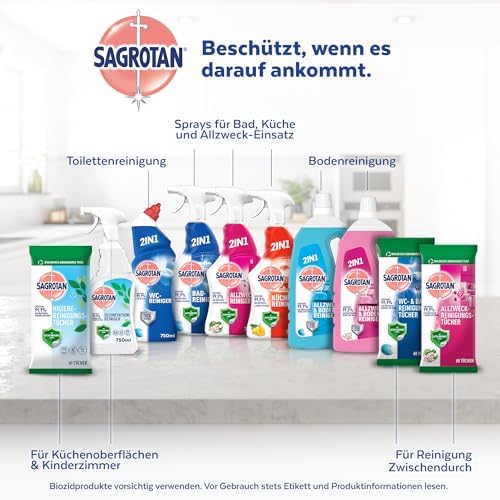Sagrotan WC-Reiniger Ozeanfrische – 2in1 Reinigungskraft mit Antischmutzfilm für hygienische Frische im Bad – 4 x 750 ml