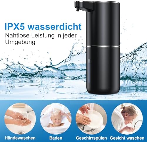 Automatischer Seifenspender von mit Infrarotsensor, 380ml, USB wiederaufladbar, IPX5 wasserdicht für Bad, Küche und Toi