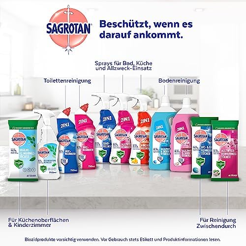 Sagrotan Hygienereinigungstücher – Effektive Desinfektion für hohe Hygieneansprüche – 5 x 60 Tücher in praktischer Verpa