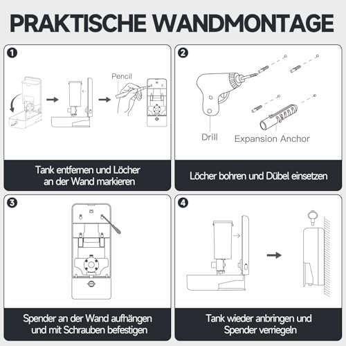 anydry Wandmontierter Manueller Druck-Seifenspender 800 ml, Sichtfenster, einfacher Wechsel, ideal für Haushalt & Gewerb