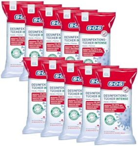 SOS Desinfektionstücher INTENSE – Biologisch abbaubar für Hände & Flächen | 99,99% Schutz gegen Bakterien & Viren | Idea