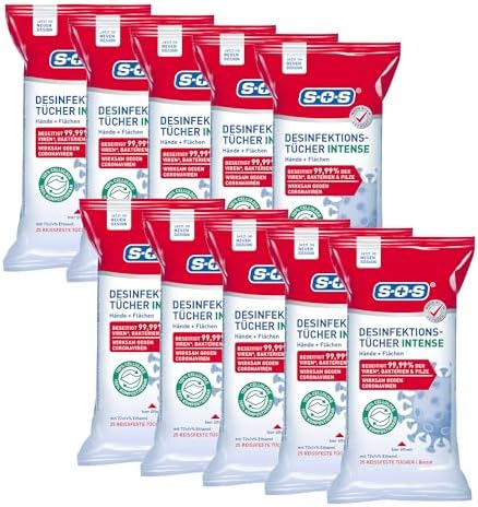 SOS Desinfektionstücher INTENSE – Biologisch abbaubar für Hände & Flächen | 99,99% Schutz gegen Bakterien & Viren | Idea