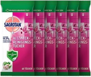 Sagrotan Allzweck-Reinigungstücher mit Blütenfrische und grünem Apfel, 99,9% antibakteriell, ideal für Zuhause - 6er Pac