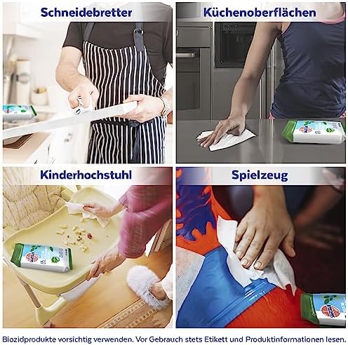 Sagrotan Hygienereinigungstücher – Effektive Desinfektion für hohe Hygieneansprüche – 5 x 60 Tücher in praktischer Verpa