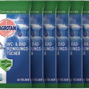 Sagrotan WC-Reinigungstücher – Hygienische Sauberkeit und Glanz für Ihr Bad – 6 x 60 Desinfektionstücher im praktischen