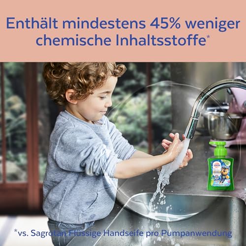 Sagrotan Kids Samt-Schaumseife mit Aloe Vera – Paw Patrol Edition für farbenfrohen Spaß im Bad – 6 x 250 ml
