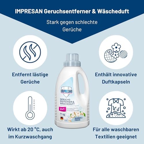 IMPRESAN Geruchsentferner für Textilien | 2in1 Duftneutralisierer mit langanhaltendem Frischeduft | 450ml, ideal für all