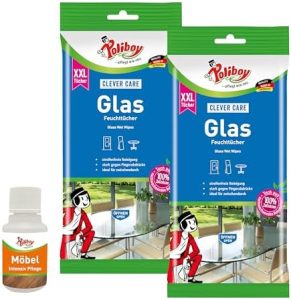 POLIBOY XXL Glas Feuchttücher - Streifenfreie Reinigung für Fenster - Ideal für glänzende Oberflächen - 2x 24 Tücher