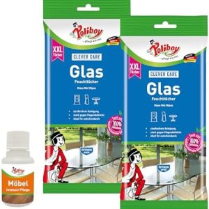 POLIBOY XXL Glas Feuchttücher - Streifenfreie Reinigung für Fenster - Ideal für glänzende Oberflächen - 2x 24 Tücher